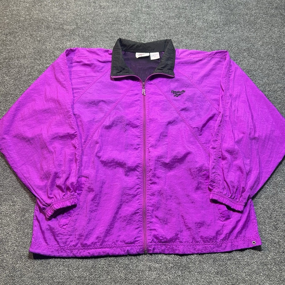 Vintage Reebok Windbreaker Jacket Mens XL Purple 80s Nylon Jazzercise